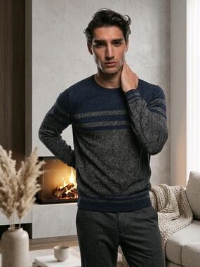 Diesel Men's Crewneck Sweater in Navy and Gray